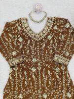 Brown Color Faux Georgette Fabric Pearl Work Sharara Set