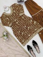 Brown Color Faux Georgette Fabric Pearl Work Sharara Set