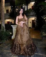 Brown Color Tapeta Satin Silk Fabric Sequence Work Lehenga