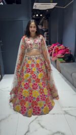 Floral Design Multi Color Faux Georgette Fabric Sequence Work Lehenga