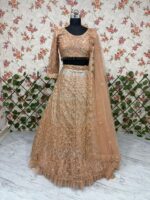 Gold Color Butterfly Net Fabric Sequence Work Lehenga
