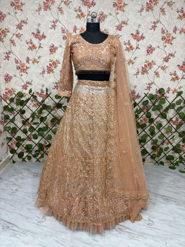 Gold Color Butterfly Net Fabric Sequence Work Lehenga