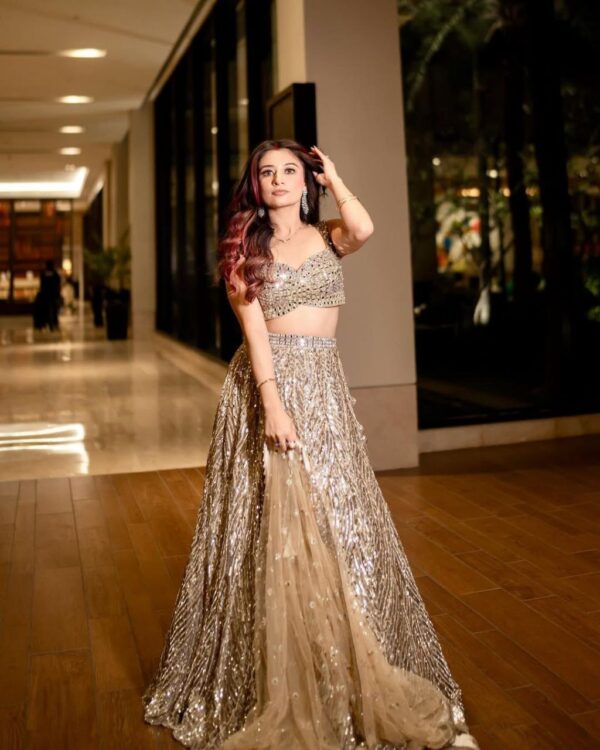 Gold Color Karishma Silk Fabric Sequence Work Lehenga