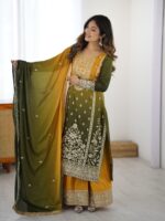 Green Color Chinon Silk Fabric Sequence Work Palazzo Suit