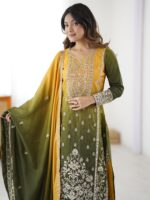 Green Color Chinon Silk Fabric Sequence Work Palazzo Suit