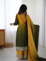 Green Color Chinon Silk Fabric Sequence Work Palazzo Suit