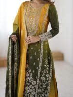 Green Color Chinon Silk Fabric Sequence Work Palazzo Suit