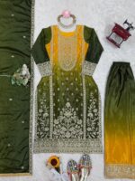 Green Color Chinon Silk Fabric Sequence Work Palazzo Suit