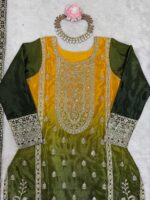 Green Color Chinon Silk Fabric Sequence Work Palazzo Suit