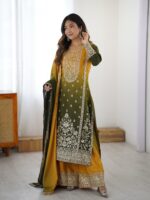 Green Color Chinon Silk Fabric Sequence Work Palazzo Suit