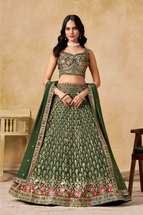 Green Color Georgette Fabric Sequence Embroidery Work Lehenga