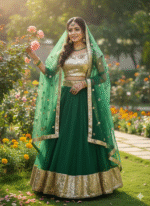 Green Color Heavy Butterfly Net Fabric Sequence Work Lehenga