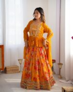 Haldi Special Yellow Color Faux Georgette Fabric Digital Print Koti Style Lehenga