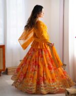 Haldi Special Yellow Color Faux Georgette Fabric Digital Print Koti Style Lehenga