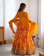 Haldi Special Yellow Color Faux Georgette Fabric Digital Print Koti Style Lehenga