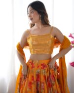 Haldi Special Yellow Color Faux Georgette Fabric Digital Print Koti Style Lehenga