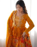 Haldi Special Yellow Color Faux Georgette Fabric Digital Print Koti Style Lehenga