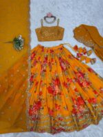 Haldi Special Yellow Color Faux Georgette Fabric Digital Print Koti Style Lehenga