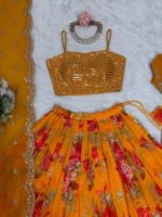 Haldi Special Yellow Color Faux Georgette Fabric Digital Print Koti Style Lehenga
