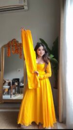 Haldi Special Yellow Color Faux Georgette Fabric Hand Work Anarkali Suit