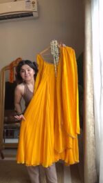 Haldi Special Yellow Color Faux Georgette Fabric Hand Work Anarkali Suit