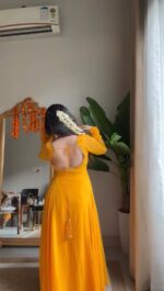 Haldi Special Yellow Color Faux Georgette Fabric Hand Work Anarkali Suit