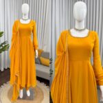 Haldi Special Yellow Color Faux Georgette Fabric Hand Work Anarkali Suit