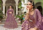 Lavender Color Butterfly Net Fabric Embroidery Work Bridal Lehenga