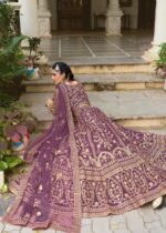 Lavender Color Butterfly Net Fabric Embroidery Work Bridal Lehenga