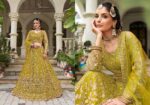 Lemon Yellow Color Butterfly Net Fabric Embroidery Work Bridal Lehenga
