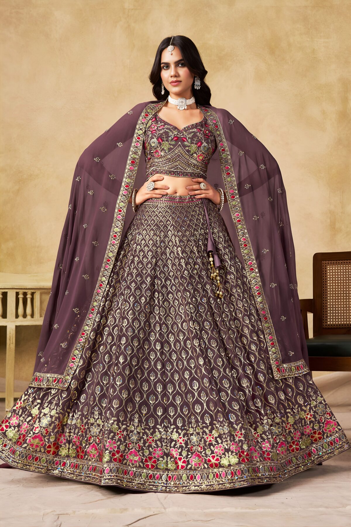 Light Purple Color Georgette Fabric Sequence Embroidery Work Lehenga