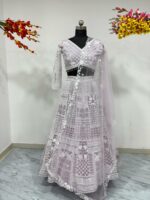 Light Purple Color Soft Butterfly Net Fabric Resham Work Lehenga