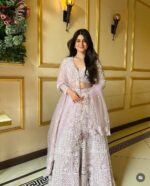 Light Purple Color Soft Butterfly Net Fabric Resham Work Lehenga