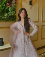 Light Purple Color Soft Butterfly Net Fabric Resham Work Lehenga