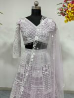 Light Purple Color Soft Butterfly Net Fabric Resham Work Lehenga