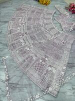 Light Purple Color Soft Butterfly Net Fabric Resham Work Lehenga