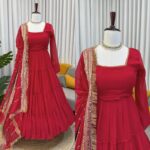 Maroon Color Faux Georgette Fabric Ruffle Style Anarkali Suit
