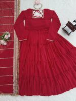 Maroon Color Faux Georgette Fabric Ruffle Style Anarkali Suit