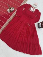 Maroon Color Faux Georgette Fabric Ruffle Style Anarkali Suit