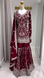 Maroon Color Faux Georgette Fabric Sequence Work Sharara Set