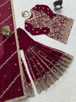 Maroon Color Faux Georgette Fabric Sequence Work Sharara Set