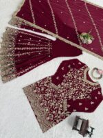 Maroon Color Faux Georgette Fabric Sequence Work Sharara Set