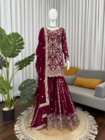 Maroon Color Faux Georgette Fabric Sequence Work Sharara Set