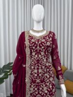 Maroon Color Faux Georgette Fabric Sequence Work Sharara Set