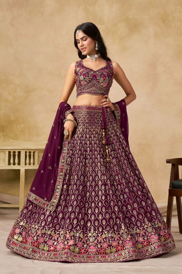 Maroon Color Georgette Fabric Sequence Embroidery Work Lehenga