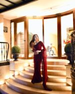 Maroon Color Georgette Fabric With Sequence Work Saree