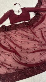 Maroon Color Georgette Fabric With Sequence Work Saree