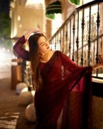 Maroon Color Georgette Fabric With Sequence Work Saree