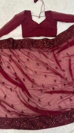 Maroon Color Georgette Fabric With Sequence Work Saree