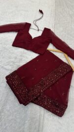 Maroon Color Georgette Fabric With Sequence Work Saree
